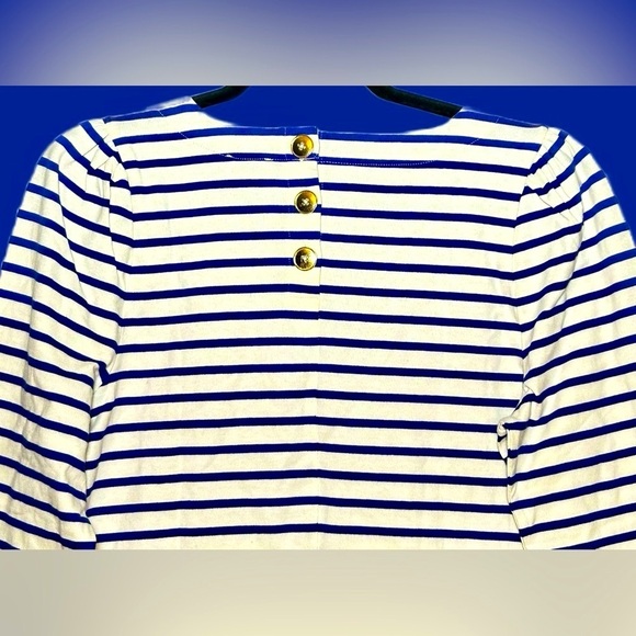NWT J. Crew Factory Puff-Sleeve Button-Back Top with Navy & White Stripes, M - Picture 9 of 15